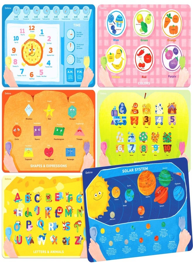 Dotimo kids Dotimo 6 Pack Kids Placemats for Dining Table - Educational PVC Mats with 6 Learning Themes (Alphabet, Numbers, Planets & More), Non-Slip, Wipeable & Reusable for Toddlers, Homeschool & Classroom - Image 1